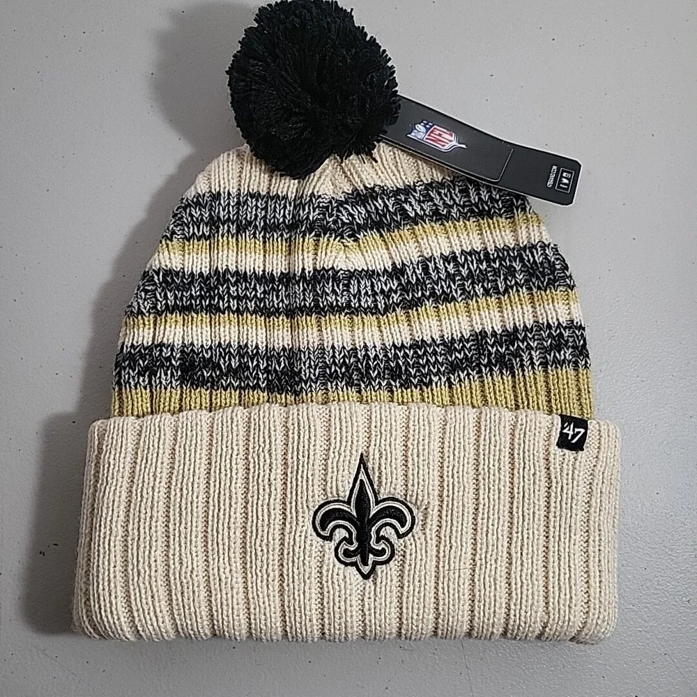 47-Brand-New Orleans Saints Beanie-Hat-NFL Cuffed With Pom New!!